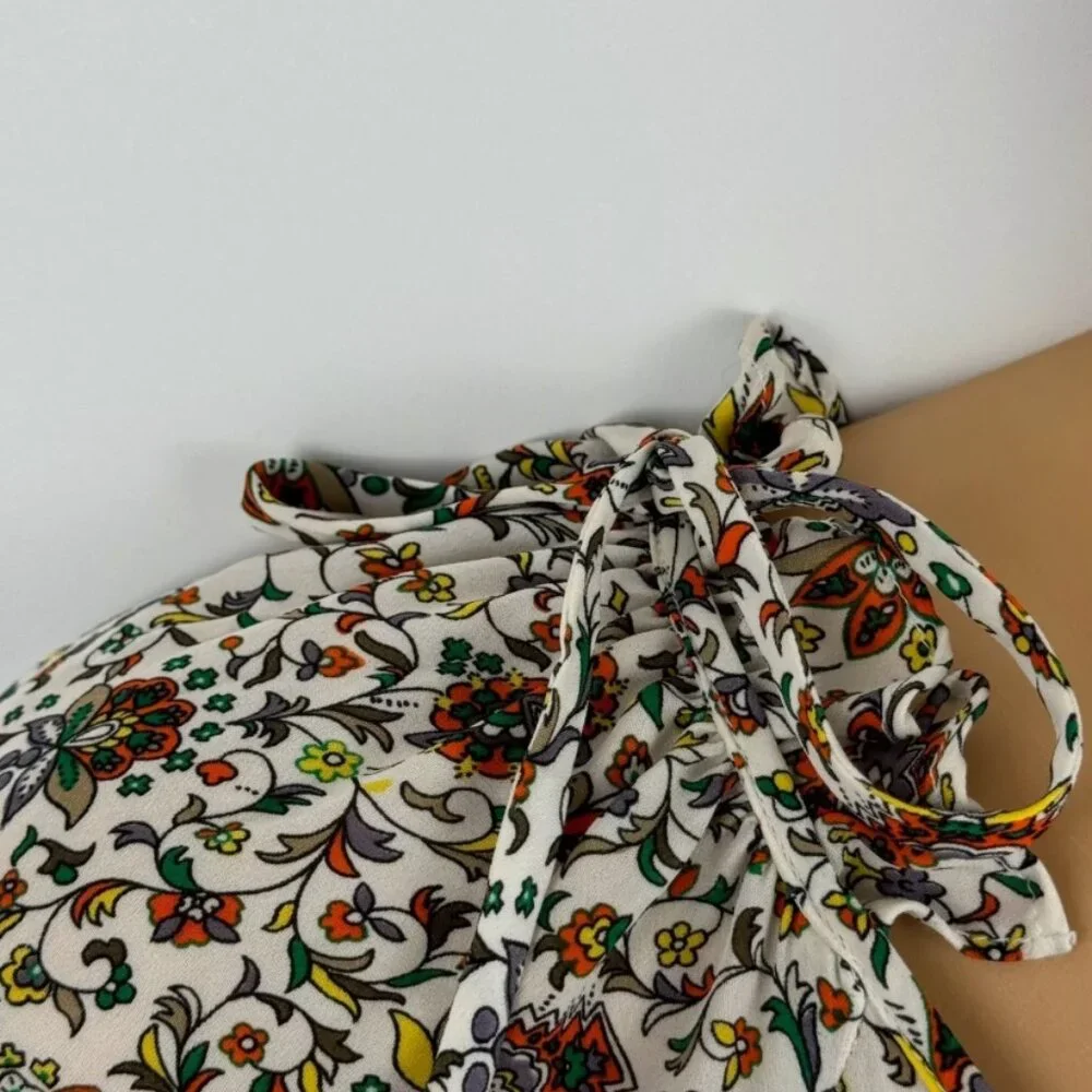 NWOT Tory Burch Ivory Soleil Floral Ruffle Silk Bohemian Top/Blouse XS $348